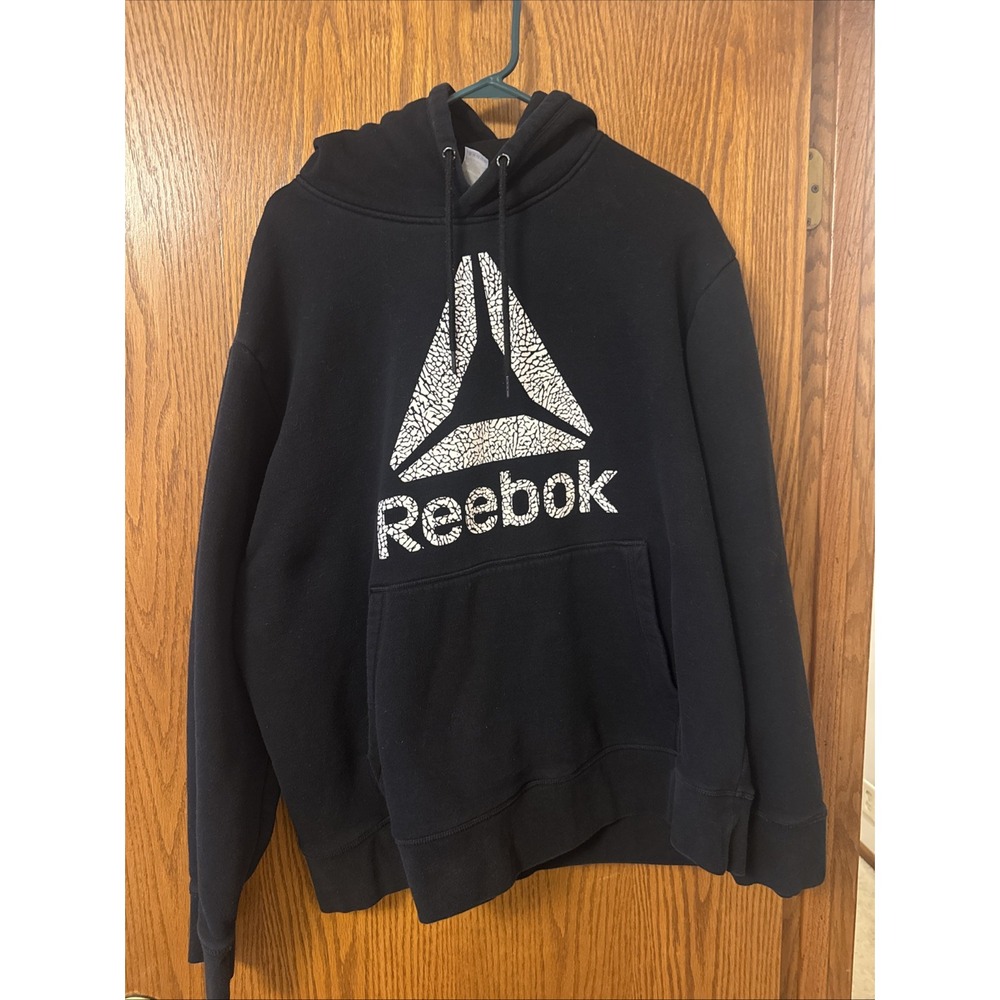 Reebok Hoodie 3XL Black Delta Logo Pullover‎ Sweatshirt Kangaroo Pocket